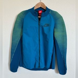 Nike Jacket Teal Lime Green Zip Up with Stretchy Knit Arms Rare Size XS